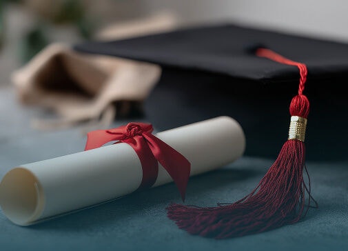 Boné de formatura e diploma representando certificação profissional e credenciamento.