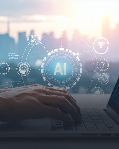 Interface digital de IA representando pesquisa e inovação em inteligência artificial.