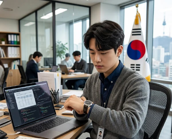 Homem coreano conferindo o horário